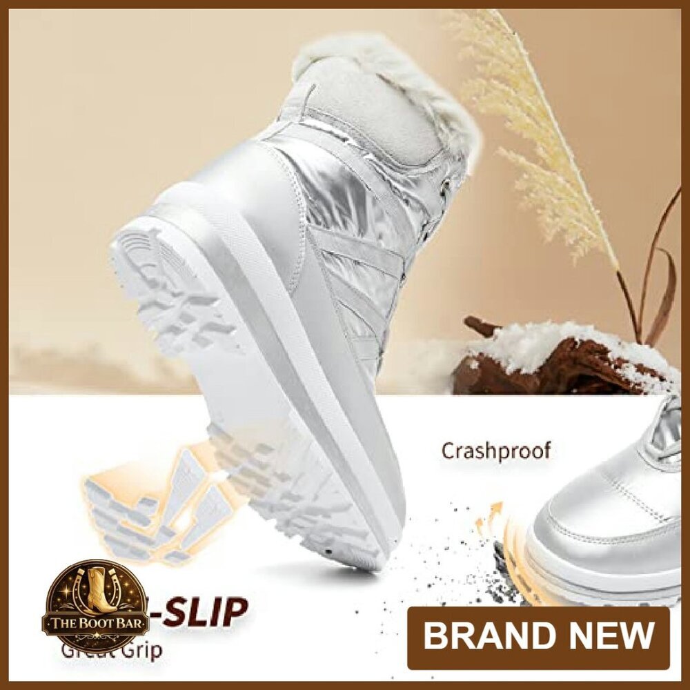Warm Fur Lined Mid-Calf Waterproof Snow Boots Non-Slip Lace Up - Picture 6 of 8